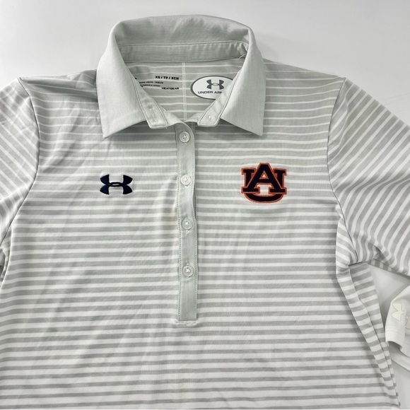 Under Armour HeatGear AUBURN Golf Polo Bundle in White Grey and White Stripe XS - Picture 2 of 16